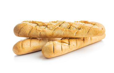 Roasted baguette with garlic butter. Crunchy sliced garlic bread.
