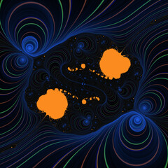 Blue yellow shapes, fractal, abstract background with circles