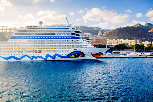 Santa cruz de tenerife, spain - january 12, 2022: Transatlantic vacation cruise ship Aida, moored at port.
