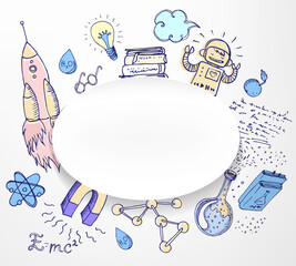 Back to School: science lab objects doodle vintage style sketches seamless pattern, vector illustration. Doodle lab equipment. Note book page paper.Biology geology alchemy chemistry. Tattoo elements.