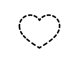 Naklejka premium Heart, love, romantic. Vector isolated sign with heart by dashed black line on white background. Health. Print design. Valentine's Day