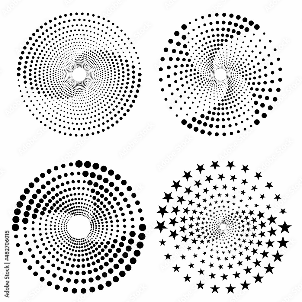 Poster halftone logo set. circular dotted logo isolated on the white background. garment fabric design.half