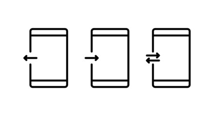 Vector smartphone with down arrow set icons. Smartphone flat line icon. Mobile download icon in line style. Phone icon for apps and websites. Vector illustration