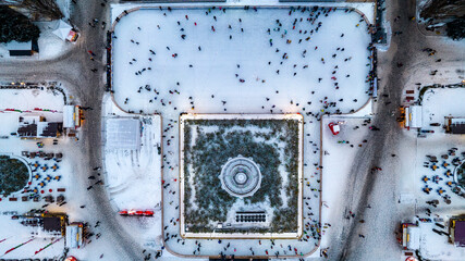 Aerial view of the ice rink on the territory of the national expo center of Ukraine
