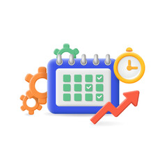 Business planning concept. Work events and organize the process of working. Timing of events. Organizer 3d icon