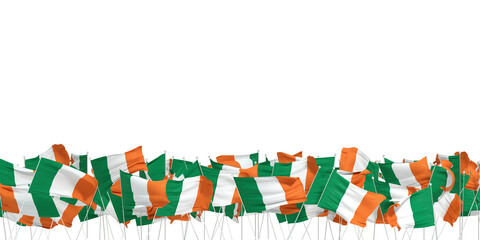 beaucoup de drapeaux irlandais sur fond blanc - rendu 3D