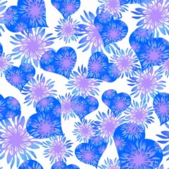 Seamless pattern of hearts. Blue hearts on a white background.