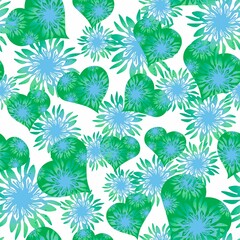 Seamless pattern of hearts. Green hearts on a white background.