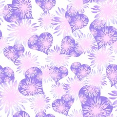 Seamless pattern of hearts. Lilac, pink hearts on a white  background.