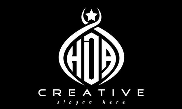 HDA three letters monogram curved oval initial logo design, geometric minimalist modern business shape creative logo, vector template	
