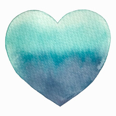 Watercolor blue heart illustration. Vector emerald heart. Valentine's Day heart. Turquoise heart.