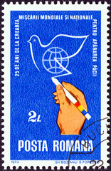Hand drawing peace dove (Romania 1974)