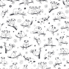 Koala animal with branches vector seamless pattern