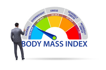 Concept of BMI - body mass index with man