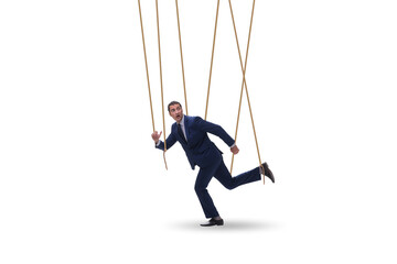 Businessman puppet being manipulated by ropes