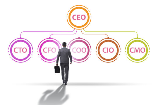 Illustration of organisation chart with various executives