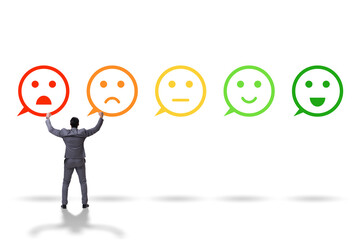 Illustration of customer feedback with faces and businessman