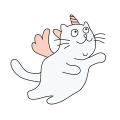 Funny unicorn cat or pegasus with pink wings