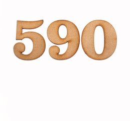Number 590 in wood, isolated on white background