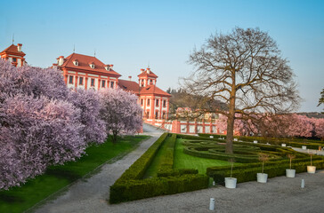 Fototapeta na wymiar View from the castle garden on the left to Troja castle, Prague, Czech Republic