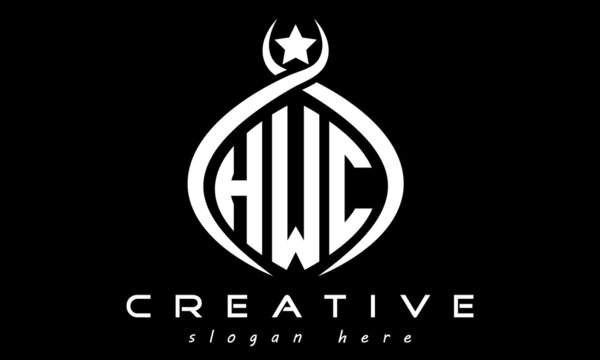 HWC three letters monogram curved oval initial logo design, geometric minimalist modern business shape creative logo, vector template	