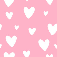 White hearts on pink background seamless pattern. Valentines day print