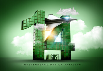 14 August Poster, Independence Day of Pakistan, 3D illustration.