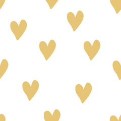 Gold hearts seamless pattern on white background. Valentines day print