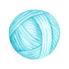 Watercolor blue ball of yarn for knitting isolated on white