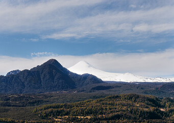 Landscape of the Villarrica volcano at the Panguipulli lake