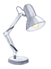 Watercolor electric lamp for desktop isolated on white . Hand drawn table light illustration