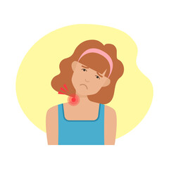 Young sad woman with neck pain