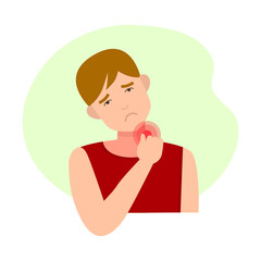 Young sad man with neck pain, tech neck