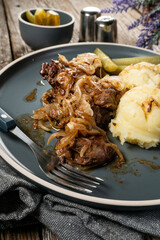 Fried liver with onion.