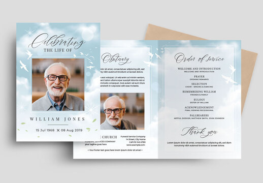 Blue Sky Funeral Program Obituary Memorial Service Brochure