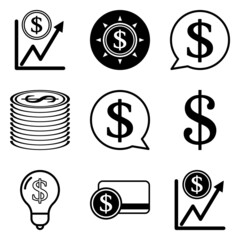 Dollar Flat Icon Set Isolated On White Background