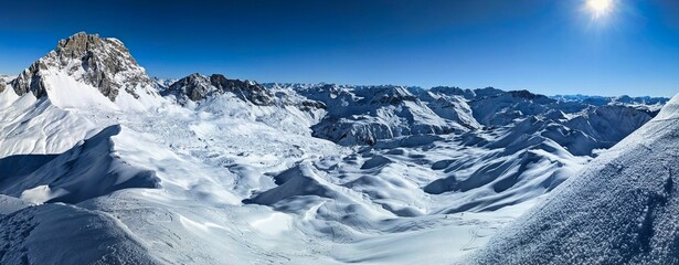 Beautiful winter mountain panorama above Partnun with a view of the Sulzfluh, Wiss Patte and...