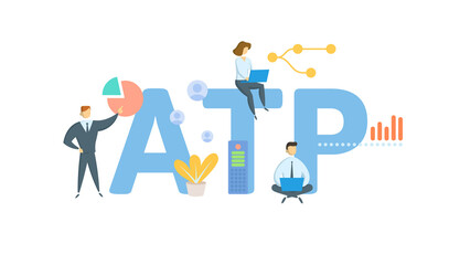 ATP, Accredited Tax Preparer. Concept with keyword, people and icons. Flat vector illustration. Isolated on white.
