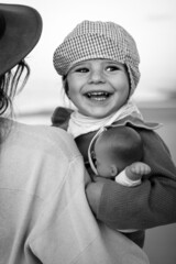 mother with her child on the beach in Portugal Algarve 