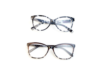 eyeglasses on a white background with a black rim