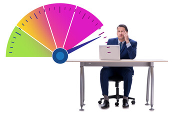 Businessman with meter measuring his stress level