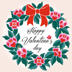 ALLEGRA GHIRLANDA DI SAN VALENTINO CON CUORI FIORI FOGLIE E NASTRO ROSSO © Phanya