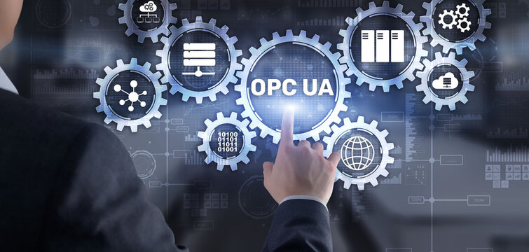 Businessman selecting OPC Unified Architecture. Data Transmission in Industrial Networks concept