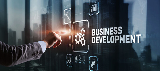 Business Development Planning. Inscription on 3D the virtual screen