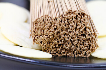 rice cracker and saba noodles