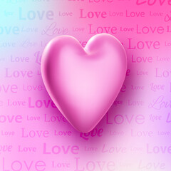 3d pink heart on love sign background. Valentine's day.