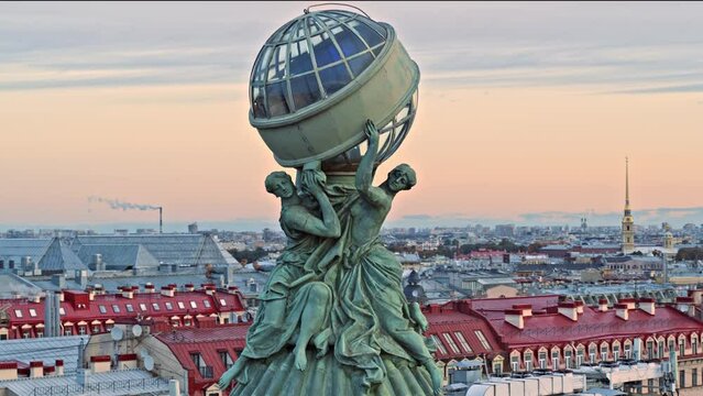 Close up of zinger house in Saint Petersburg. Panorama of the city aerial view.