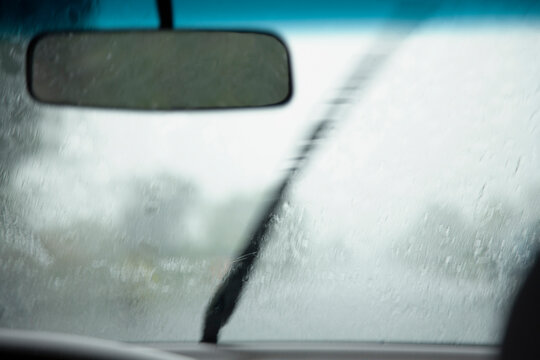 Cambodia, Car windshield in rain