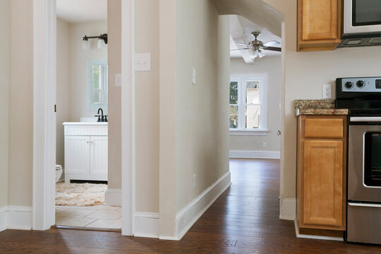 Kitchen And Bathroom In Residential House