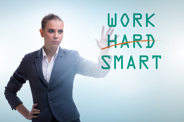 Businesswoman in working smart not hard concept